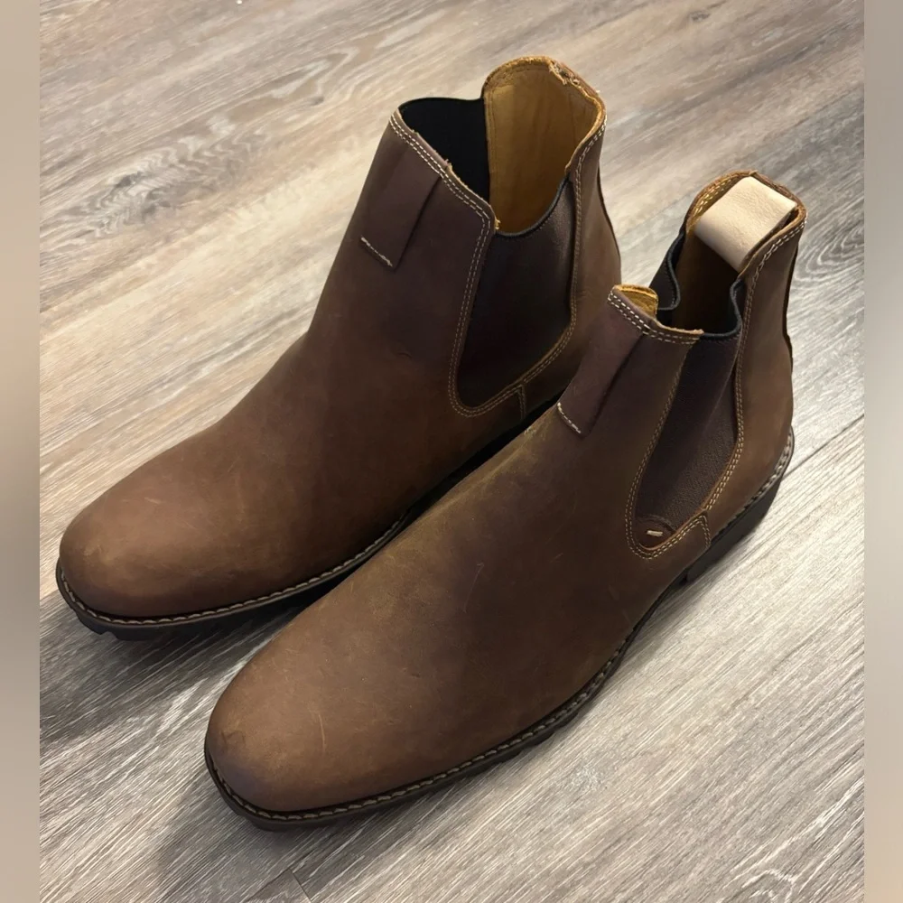 Men's Sandro Moscoloni Brown Chelsea Work Boots - Slip-On Rugged Leather Sz 9.5